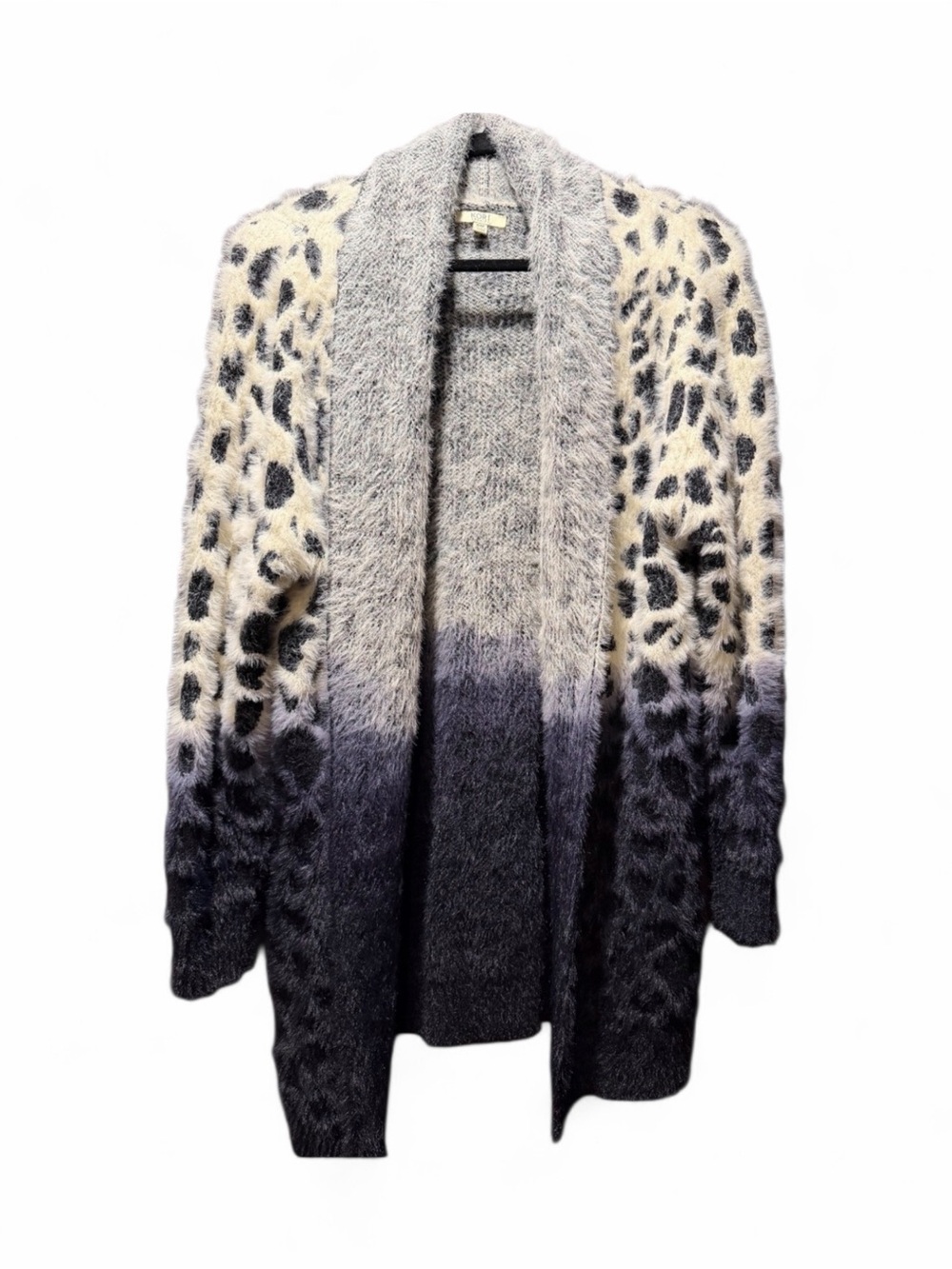 Kori America S/M Ombre Leopard Print Fuzzy Open Front Cardigan